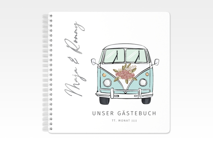 Gästebuch Hochzeit Hochzeitsbulli Ringbindung blau silber