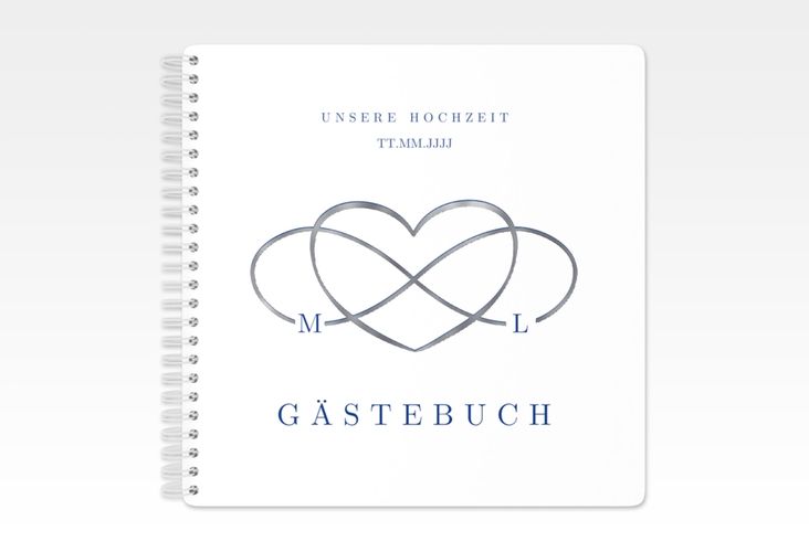 Gästebuch Hochzeit Infinity Ringbindung blau silber