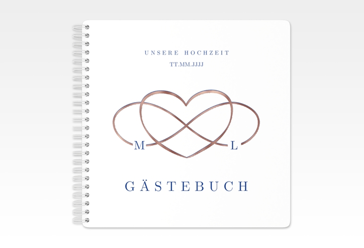 Gästebuch Hochzeit Infinity Ringbindung blau rosegold