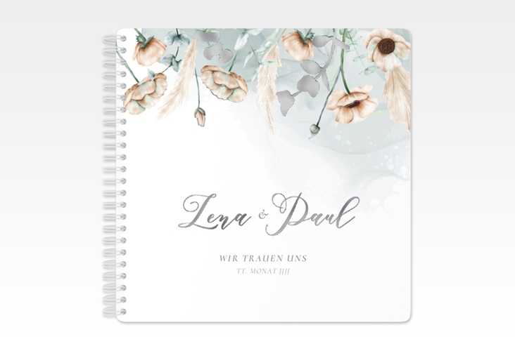 Gästebuch Hochzeit Anemone Ringbindung mint silber