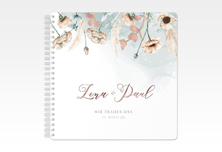 Gästebuch Hochzeit Anemone Ringbindung mint rosegold