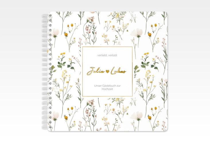 Gästebuch Hochzeit Blumenwiese Ringbindung bunt gold