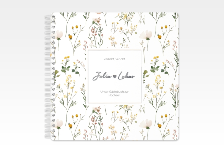Gästebuch Hochzeit Blumenwiese Ringbindung bunt silber