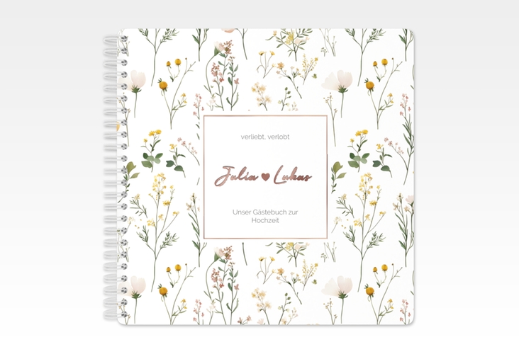 Gästebuch Hochzeit Blumenwiese Ringbindung bunt rosegold