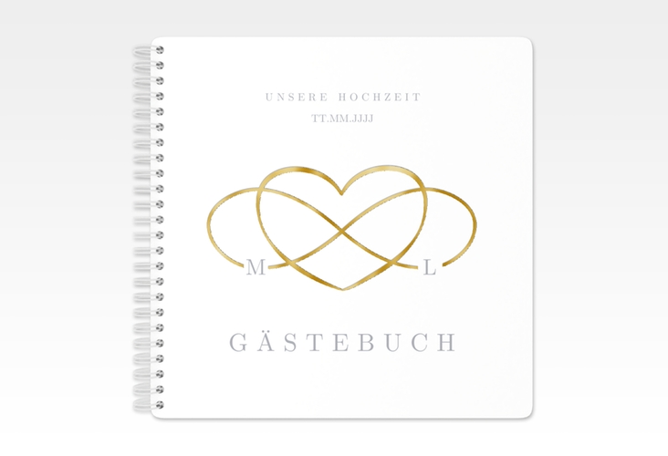 Gästebuch Hochzeit Infinity Ringbindung grau gold