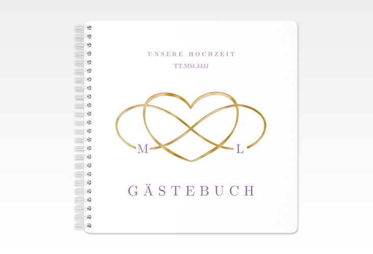 Gästebuch Hochzeit Infinity Ringbindung lila gold
