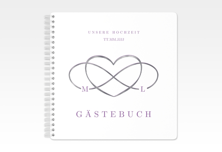 Gästebuch Hochzeit Infinity Ringbindung lila silber