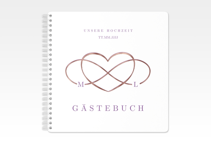 Gästebuch Hochzeit Infinity Ringbindung lila rosegold