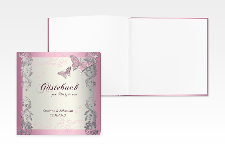 Gästebuch Creation Toulouse 20 x 20 cm, Hardcover rosa silber romantisch mit Schmetterlingen