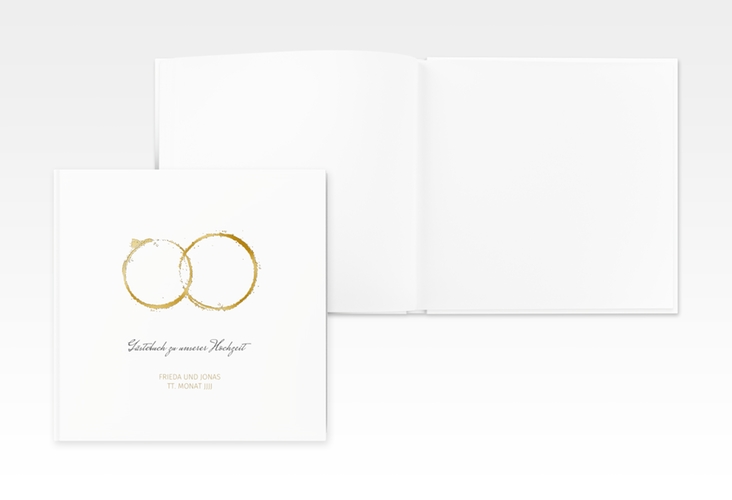 Gästebuch Creation Hochzeit Trauringe 20 x 20 cm, Hardcover gold gold minimalistisch gestaltet mit zwei Eheringen