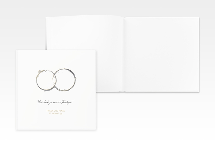 Gästebuch Creation Hochzeit Trauringe 20 x 20 cm, Hardcover gold silber minimalistisch gestaltet mit zwei Eheringen