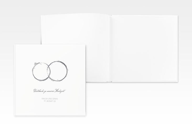 Gästebuch Creation Hochzeit Trauringe 20 x 20 cm, Hardcover grau silber minimalistisch gestaltet mit zwei Eheringen