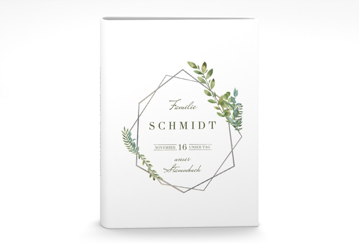 Stammbuch A5 Herbarium Stammbuch A5 gold silber mit geometrischem Rahmen und Blätter-Dekor