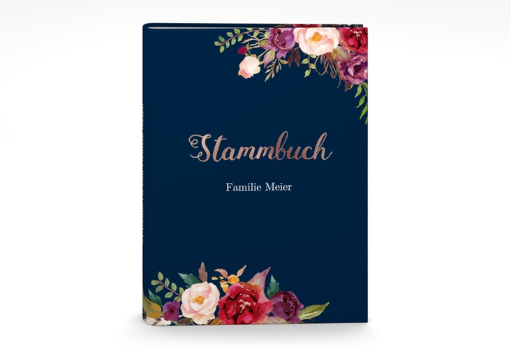 Stammbuch A5 Flowers Stammbuch A5 blau rosegold mit bunten Aquarell-Blumen