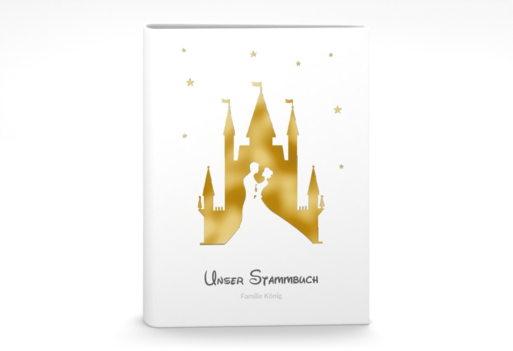 Stammbuch A5 Castle Stammbuch A5 grau gold mit Silhouette von Märchenschloss mit Prinz und Prinzessin