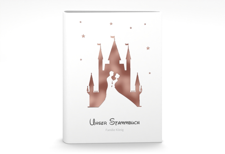 Stammbuch A5 Castle Stammbuch A5 grau rosegold mit Silhouette von Märchenschloss mit Prinz und Prinzessin