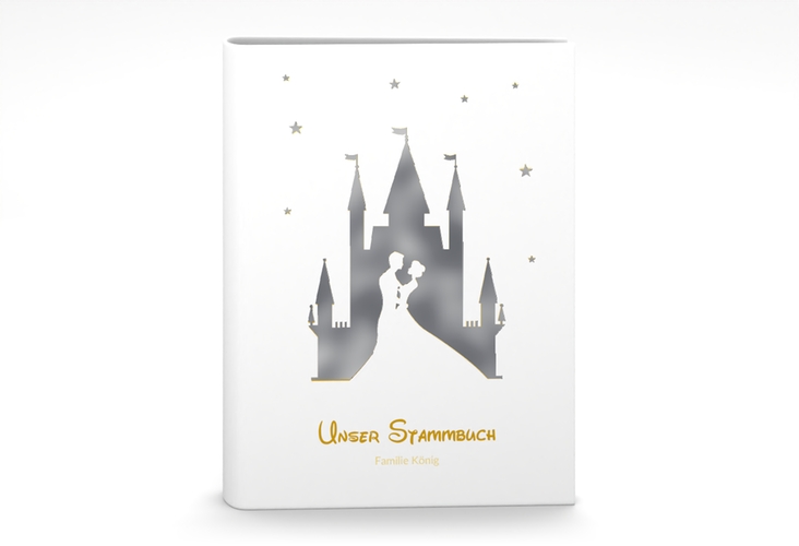 Stammbuch A5 Castle Stammbuch A5 gold silber mit Silhouette von Märchenschloss mit Prinz und Prinzessin