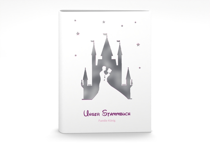 Stammbuch A5 Castle Stammbuch A5 pink silber mit Silhouette von Märchenschloss mit Prinz und Prinzessin