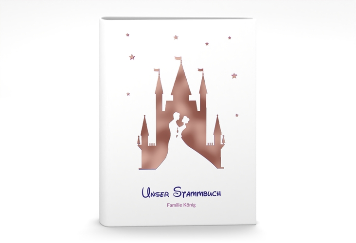 Stammbuch A5 Castle Stammbuch A5 lila rosegold mit Silhouette von Märchenschloss mit Prinz und Prinzessin