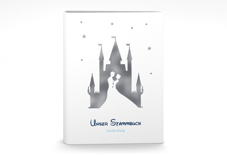 Stammbuch A5 Castle Stammbuch A5 blau silber mit Silhouette von Märchenschloss mit Prinz und Prinzessin