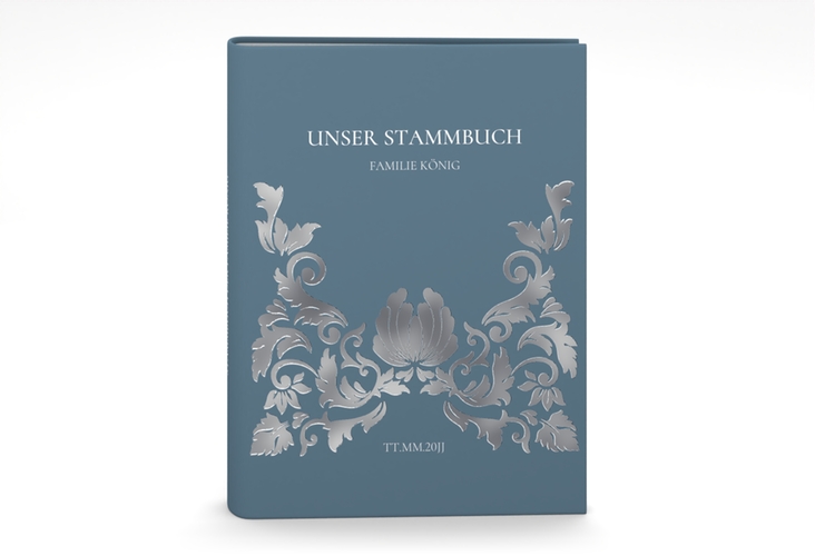 Stammbuch A5 Royal Stammbuch A5 blau silber mit barockem Blumen-Ornament