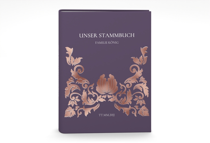 Stammbuch A5 Royal Stammbuch A5 lila rosegold mit barockem Blumen-Ornament