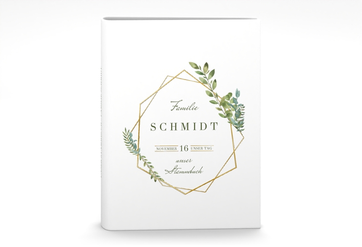 Stammbuch A5 Herbarium Stammbuch A5 grau gold mit geometrischem Rahmen und Blätter-Dekor