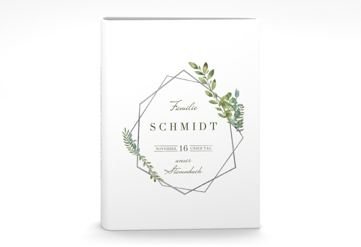 Stammbuch A5 Herbarium Stammbuch A5 grau silber mit geometrischem Rahmen und Blätter-Dekor