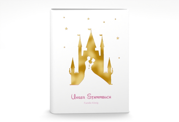 Stammbuch A5 Castle Stammbuch A5 rosa gold mit Silhouette von Märchenschloss mit Prinz und Prinzessin