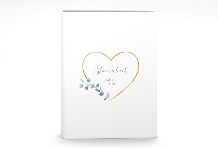 Stammbuch A5 Greenheart Stammbuch A5 grau gold mit elegantem Herz und Eukalyptus-Zweig