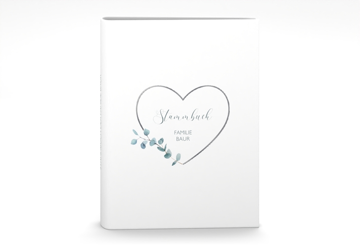 Stammbuch A5 Greenheart Stammbuch A5 grau silber mit elegantem Herz und Eukalyptus-Zweig