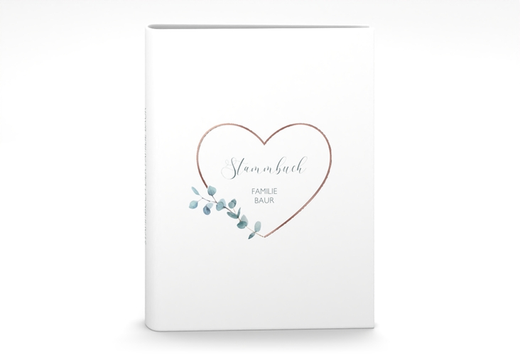 Stammbuch A5 Greenheart Stammbuch A5 grau rosegold mit elegantem Herz und Eukalyptus-Zweig