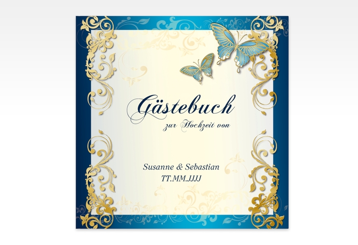 Gästebuch Creation Toulouse 20 x 20 cm, Hardcover blau gold romantisch mit Schmetterlingen