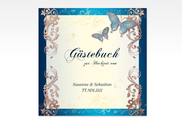 Gästebuch Creation Toulouse 20 x 20 cm, Hardcover blau rosegold romantisch mit Schmetterlingen