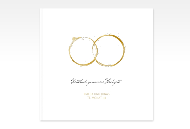 Gästebuch Creation Hochzeit Trauringe 20 x 20 cm, Hardcover gold gold minimalistisch gestaltet mit zwei Eheringen