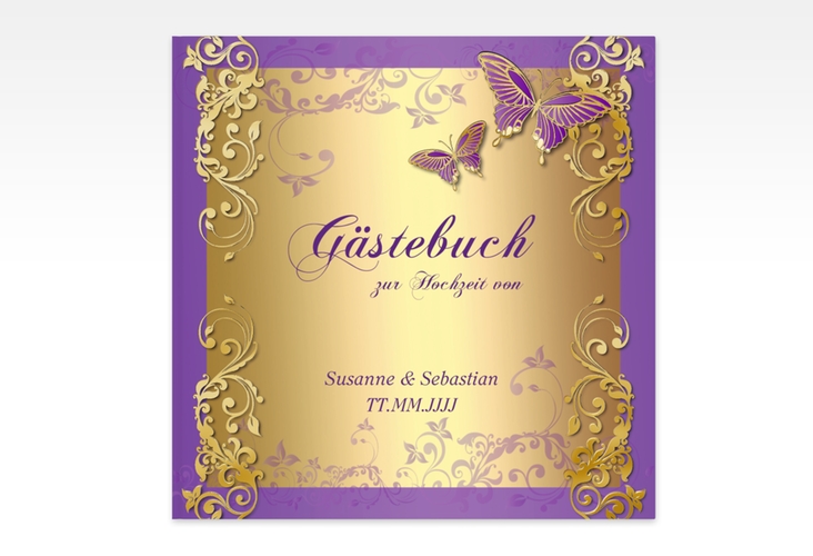 Gästebuch Creation Toulouse 20 x 20 cm, Hardcover lila gold romantisch mit Schmetterlingen
