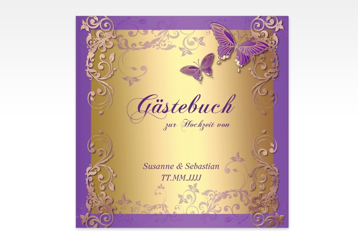 Gästebuch Creation Toulouse 20 x 20 cm, Hardcover lila rosegold romantisch mit Schmetterlingen
