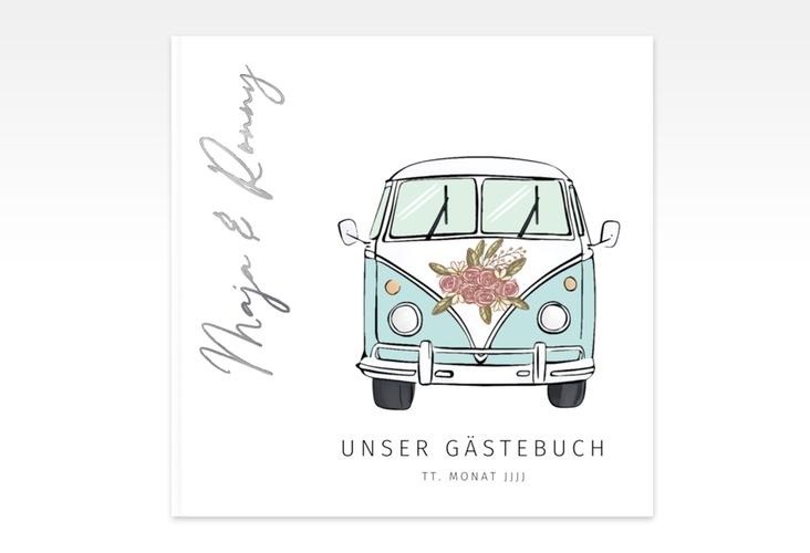 Gästebuch Creation Hochzeitsbulli 20 x 20 cm, Hardcover blau silber