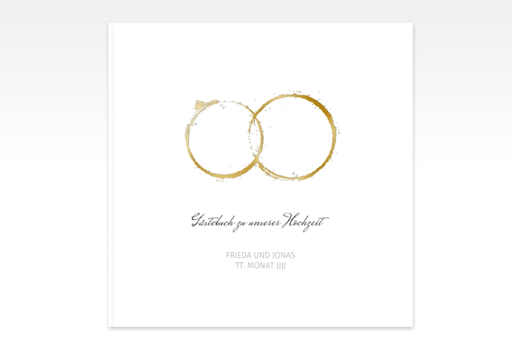 Gästebuch Creation Hochzeit Trauringe 20 x 20 cm, Hardcover grau gold minimalistisch gestaltet mit zwei Eheringen