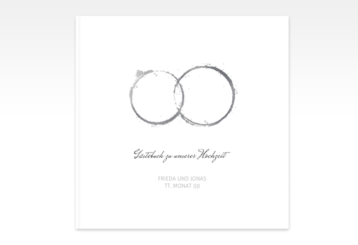 Gästebuch Creation Hochzeit Trauringe 20 x 20 cm, Hardcover grau silber minimalistisch gestaltet mit zwei Eheringen