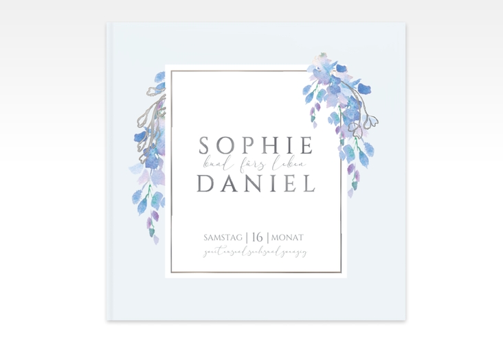 Gästebuch Creation Hochzeit Blauregen 20 x 20 cm, Hardcover blau silber mit Wisteria-Blüten