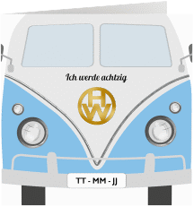 Klick: Details zu Einladung 80. Geburtstag "Bulli Bus" anzeigen Einladung 80. Geburtstag "Bulli Bus"