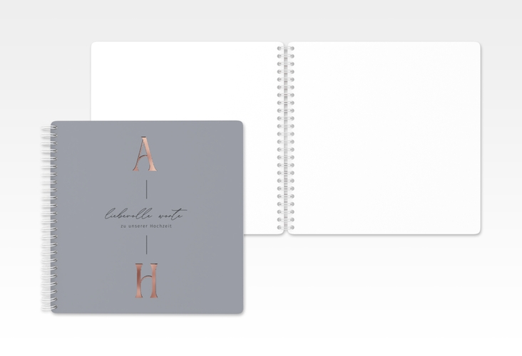 Gästebuch Hochzeit Lebensbund Ringbindung blau rosegold mit veredelbaren Initialen