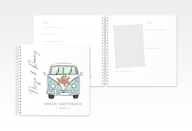 Gästebuch Hochzeit Hochzeitsbulli Ringbindung blau silber