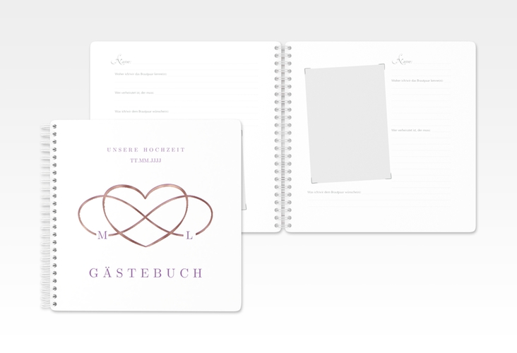 Gästebuch Hochzeit Infinity Ringbindung lila rosegold