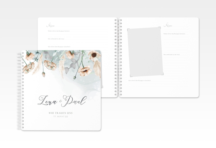 Gästebuch Hochzeit Anemone Ringbindung mint silber