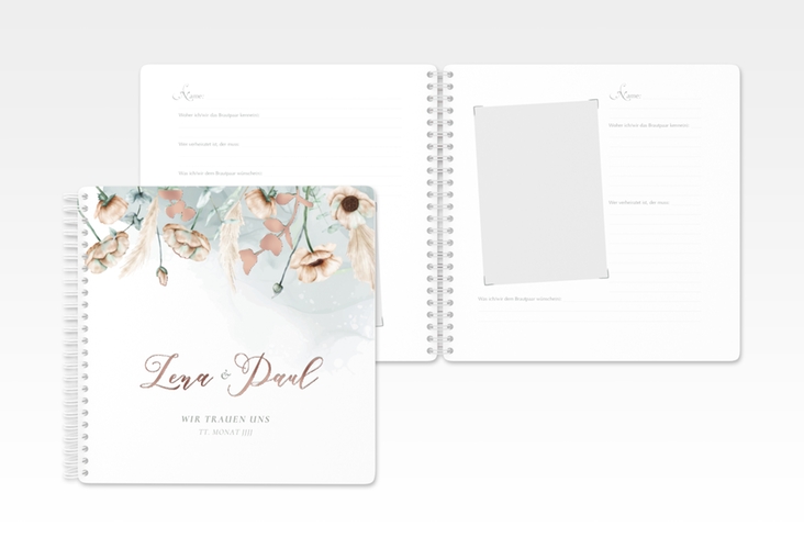 Gästebuch Hochzeit Anemone Ringbindung mint rosegold