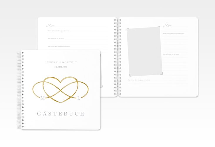 Gästebuch Hochzeit Infinity Ringbindung grau gold