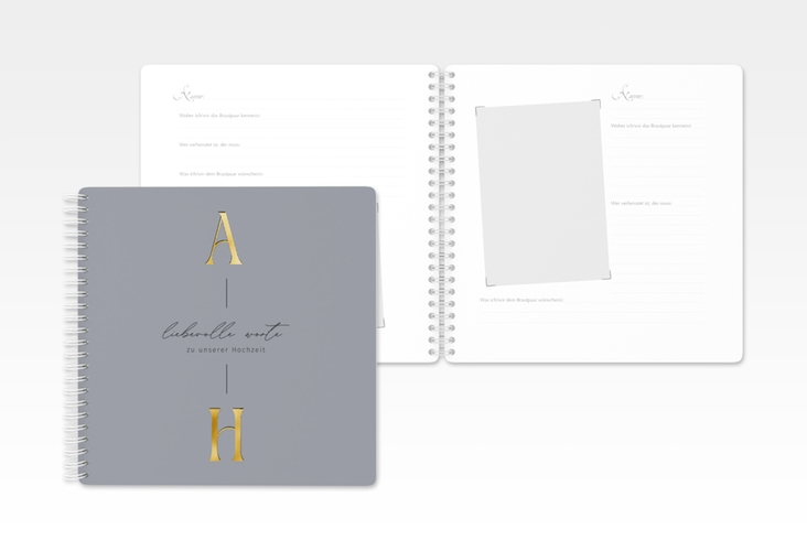 Gästebuch Hochzeit Lebensbund Ringbindung blau gold mit veredelbaren Initialen