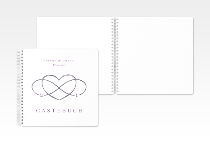 Gästebuch Hochzeit Infinity Ringbindung lila silber